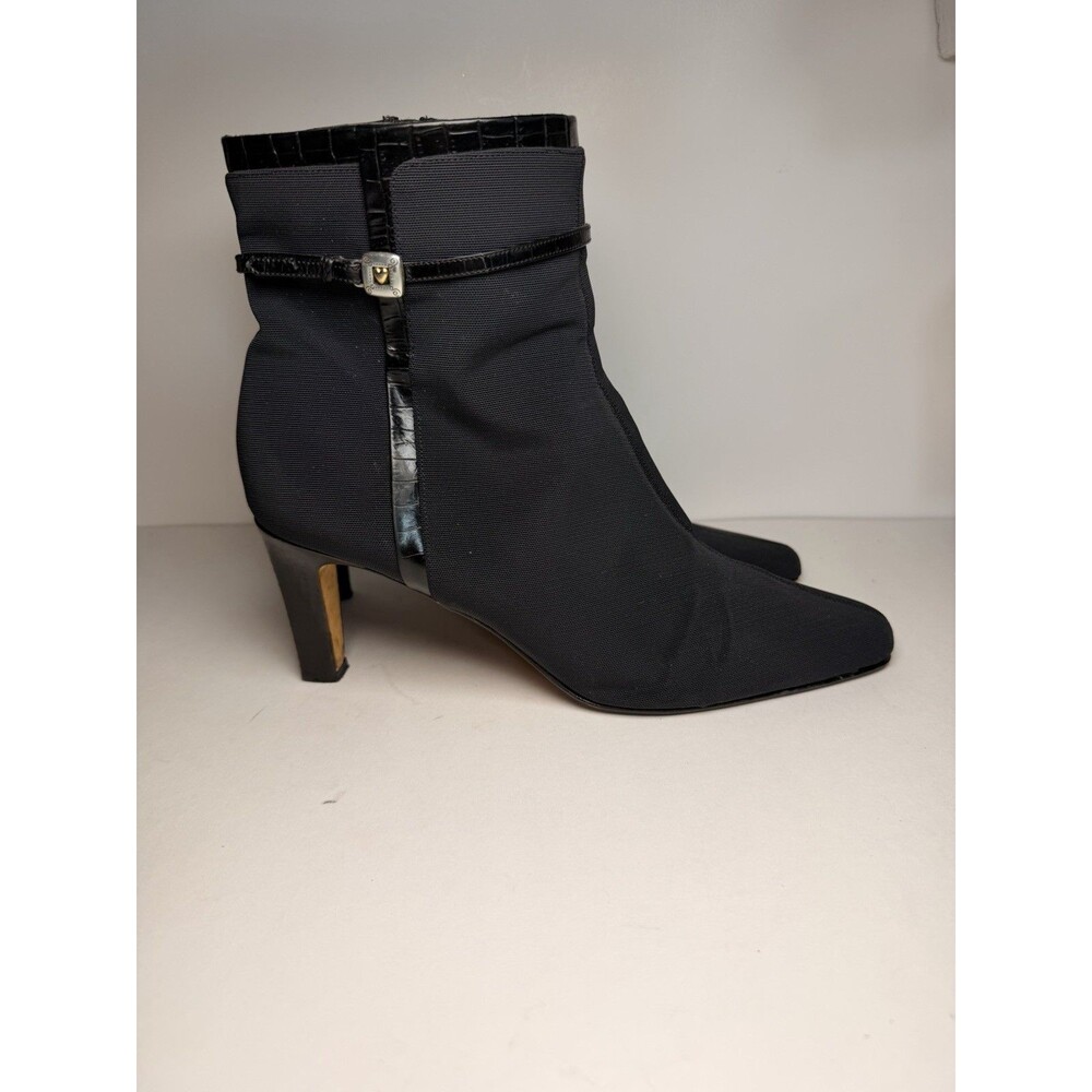 Brighton Regina Black Stretch Fabric Ankle Boot Heeled Booties Made Italy Sz 10M